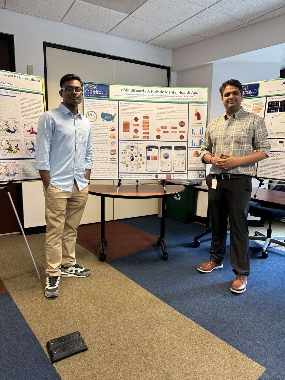 eMindGuard app poster at DPI with Tejodbhav Koduru and Auj